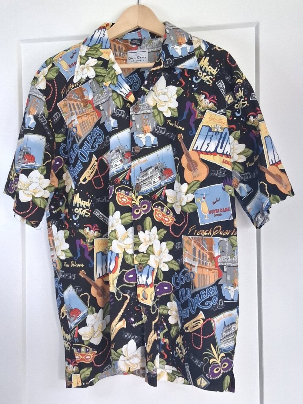 David Carey Originals New Orleans Mardi Gras Camp Shirt Mens Large Cotton Rayon